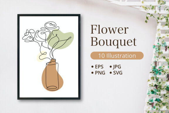 Flower Bouquet Shape Minimalist Line Art Drawing