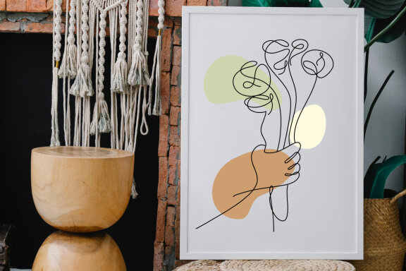Flower Bouquet Shape Minimalist Line Art Drawing