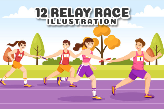12 Relay Race Sports Illustration