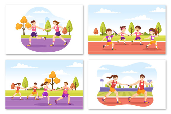 12 Relay Race Sports Illustration