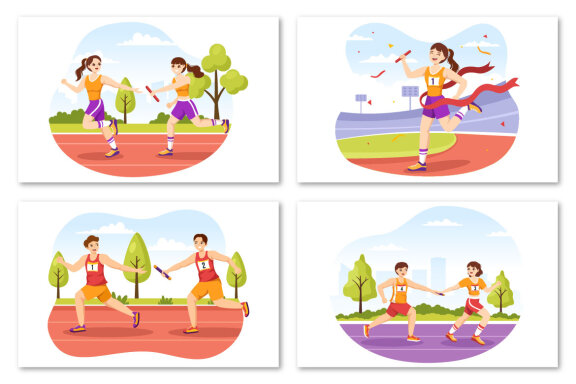 12 Relay Race Sports Illustration