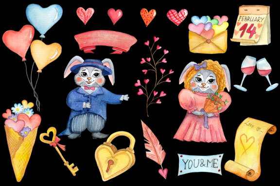Happy Valentines Day Watercolor Set