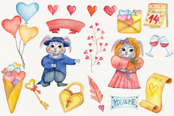 Happy Valentines Day Watercolor Set