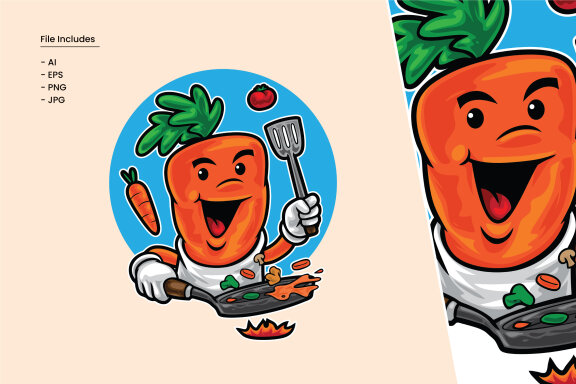 Carrot Cooking Cartoon Illustration