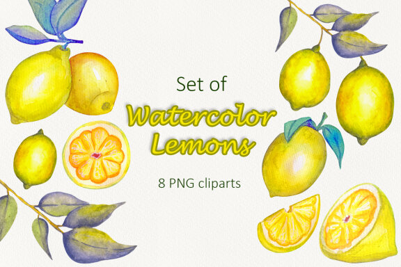 Set of Watercolor Lemons