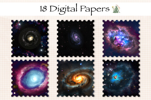 Watercolor Fantasy Galaxy Digital Paper