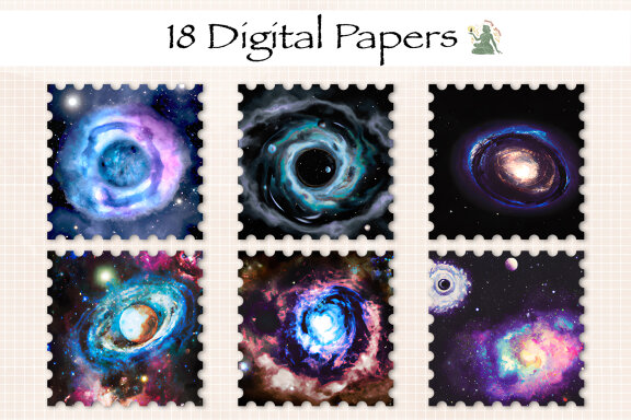 Watercolor Fantasy Galaxy Digital Paper