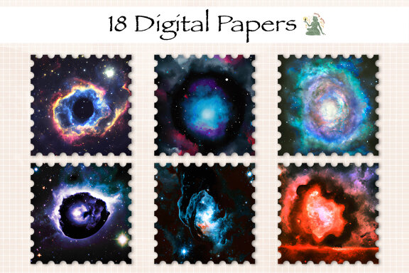 Watercolor Fantasy Galaxy Digital Paper