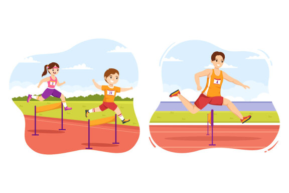 11 Hurdle Long Jump Sportsman Illustration
