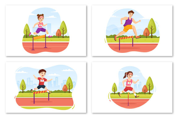 11 Hurdle Long Jump Sportsman Illustration