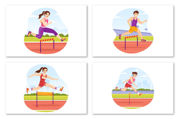 11 Hurdle Long Jump Sportsman Illustration