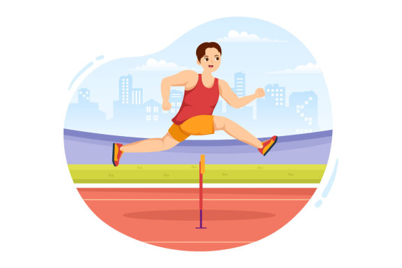 11 Hurdle Long Jump Sportsman Illustration