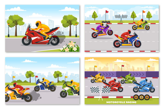 12 Motorcycle Racing Championship Illustration