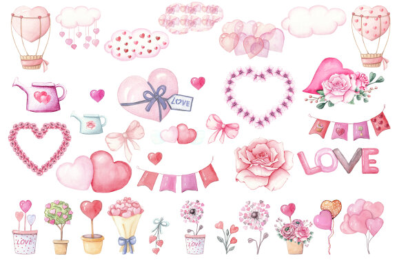 Watercolor clipart - Lovely Valentine