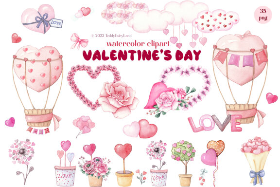 Watercolor clipart - Lovely Valentine