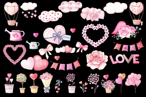 Watercolor clipart - Lovely Valentine