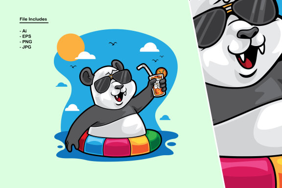 Panda Summer Sea Illustration