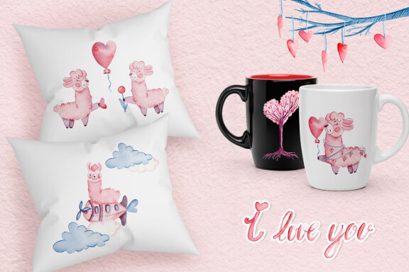 Cute watercolor llama alpaca clipart