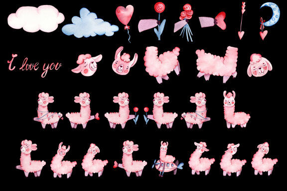Cute watercolor llama alpaca clipart