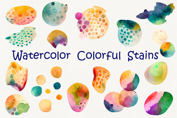 Watercolor Set of Colorful Stains
