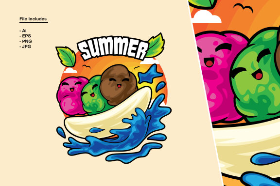 Banana Ice Cream Summer Illustration