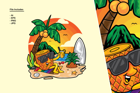 Pineapple Beach Summer Illustration