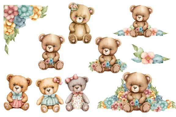 Bear teddy Watercolor Clipart