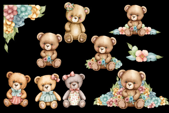 Bear teddy Watercolor Clipart