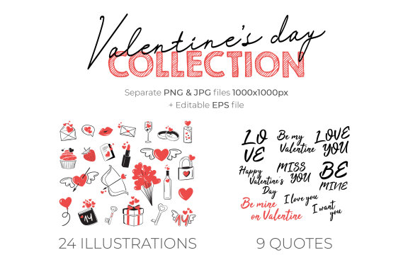 Valentine's Day Hand Drawn Icons-33 Elements-PNG / JPG / EPS 