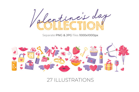 Valentine's Day Hand Drawn Icons-27 Elements-PNG / JPG / EPS 