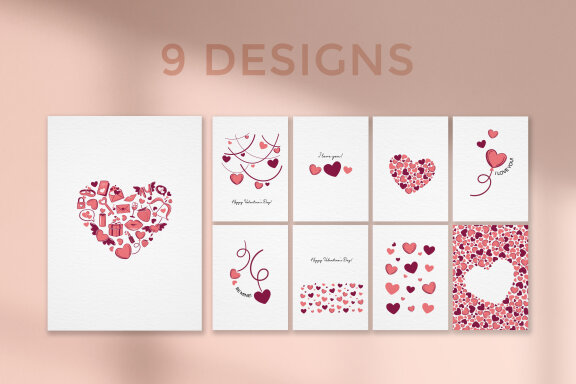 Valentine's Day Greeting Cards Bundle-9 Designs-Ready to Print-Print From Home