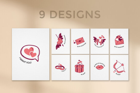 Valentine's Day Greeting Cards Bundle-9 Designs-Ready to Print-Print From Home
