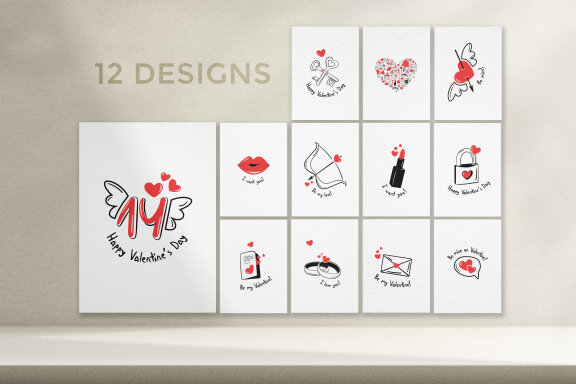 Valentine's Day Greeting Cards Bundle-12 Designs-Ready to Print-Print From Home