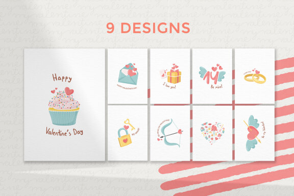 Valentine's Day Greeting Cards Bundle-9 Designs-Ready to Print-Print From Home