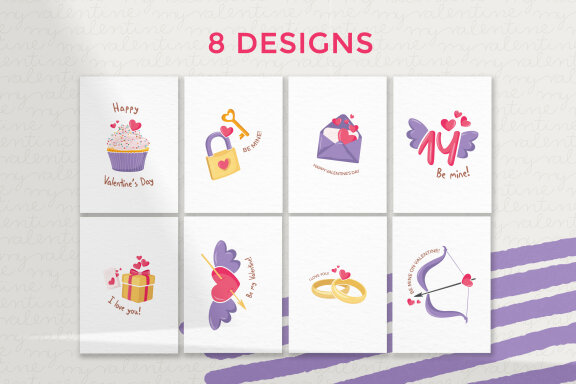 Valentine's Day Greeting Cards Bundle-8 Designs-Ready to Print-Print From Home