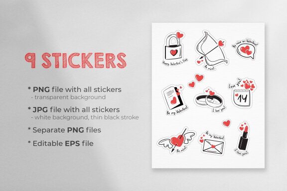 Valentine's Day Printable Stickers-9 Stickers-Ready to Print-Print From Home