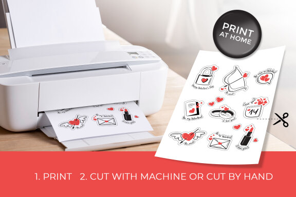 Valentine's Day Printable Stickers-9 Stickers-Ready to Print-Print From Home