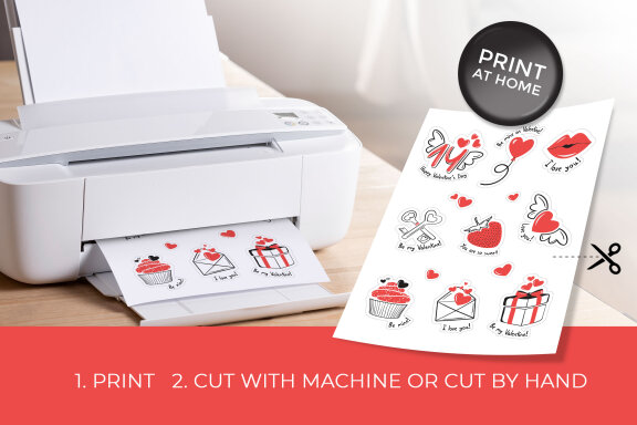 Valentine's Day Printable Stickers-9 Stickers-Ready to Print-Print From Home