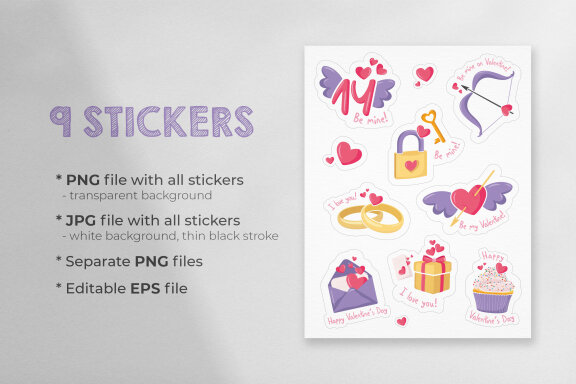 Valentine's Day Printable Stickers-9 Stickers-Ready to Print-Print From Home