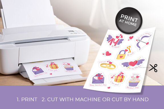 Valentine's Day Printable Stickers-9 Stickers-Ready to Print-Print From Home