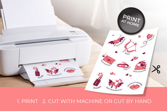 Valentine's Day Printable Stickers-9 Stickers-Ready to Print-Print From Home