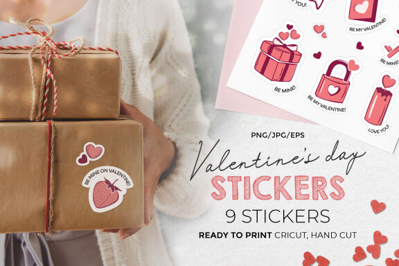 Valentine's Day Printable Stickers-9 Stickers-Ready to Print-Print From Home