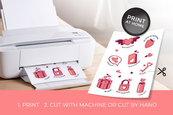 Valentine's Day Printable Stickers-9 Stickers-Ready to Print-Print From Home