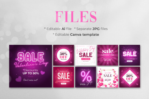 Valentine's Day Social Media Sale Posts-9 Designs-Canva Editable Templates