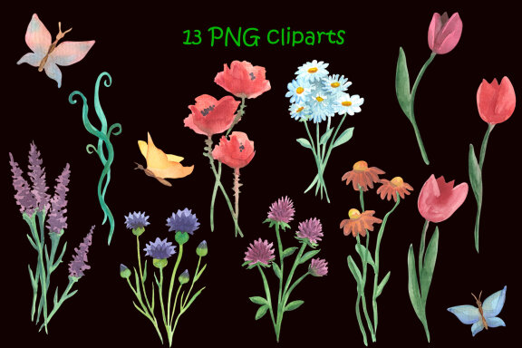 Watercolor Field Flowers