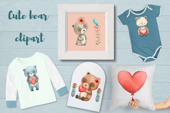 Cute Teddy Bear Watercolor Clipart