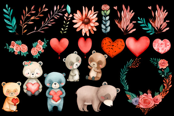 Cute Teddy Bear Watercolor Clipart