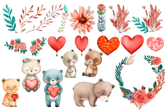 Cute Teddy Bear Watercolor Clipart