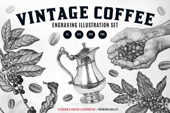 Engraving Coffee Illustration Set