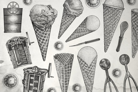 Engraving Ice Cream Illustration Set
